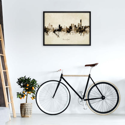Manchester England Skyline Vintage Print by Michael Tompsett A1 White Frame