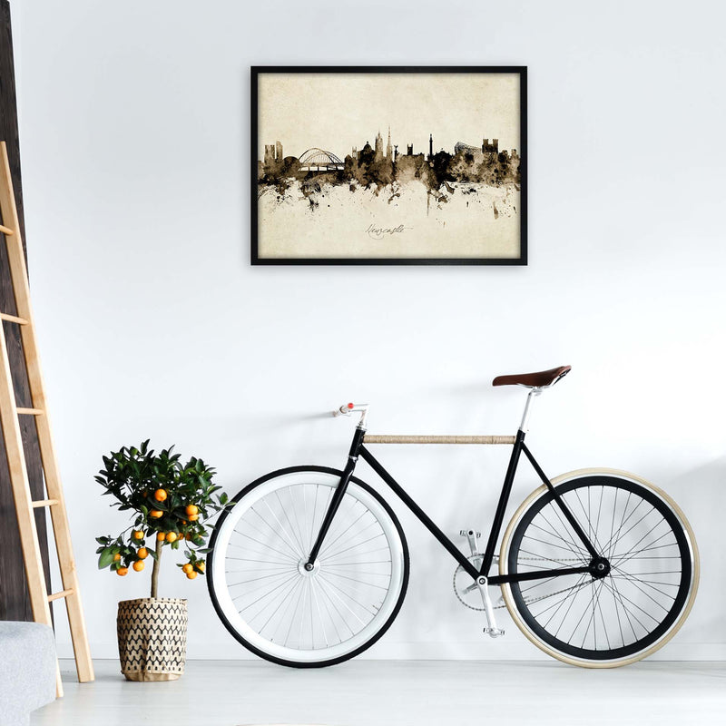 Newcastle England Skyline Vintage Print by Michael Tompsett A1 White Frame