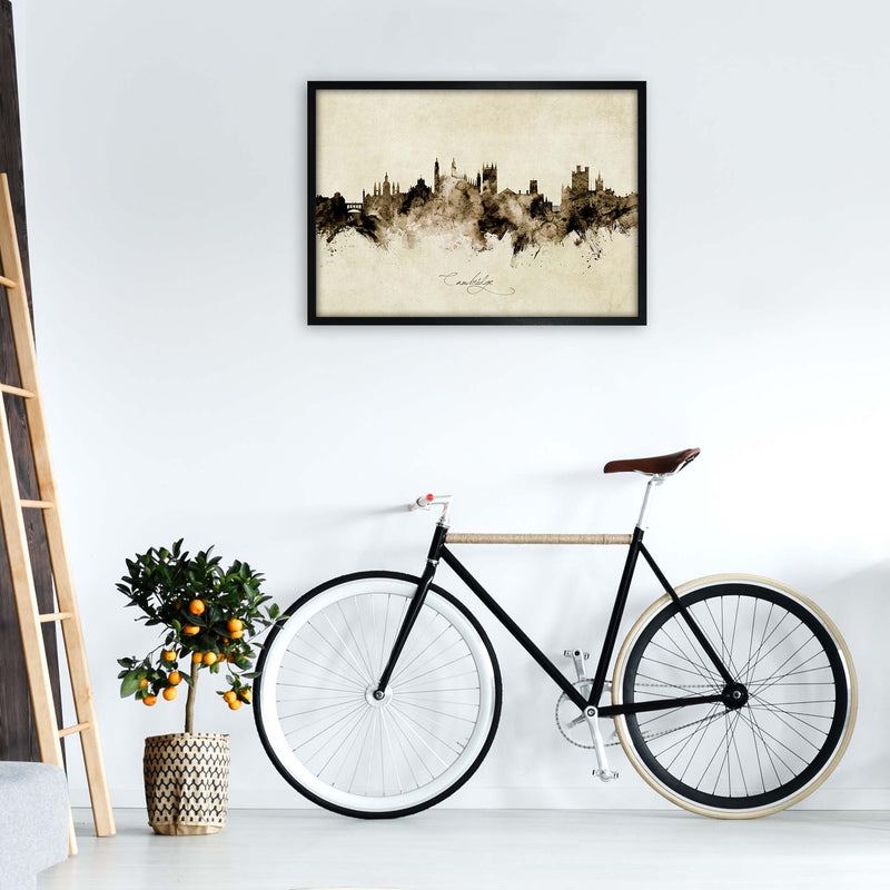 Cambridge England Skyline Vintage Print by Michael Tompsett A1 White Frame