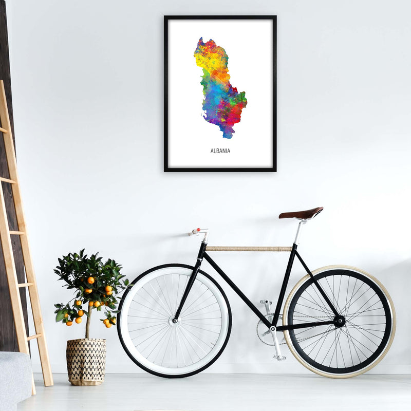Albania Watercolour Map Art Print by Michael Tompsett A1 White Frame
