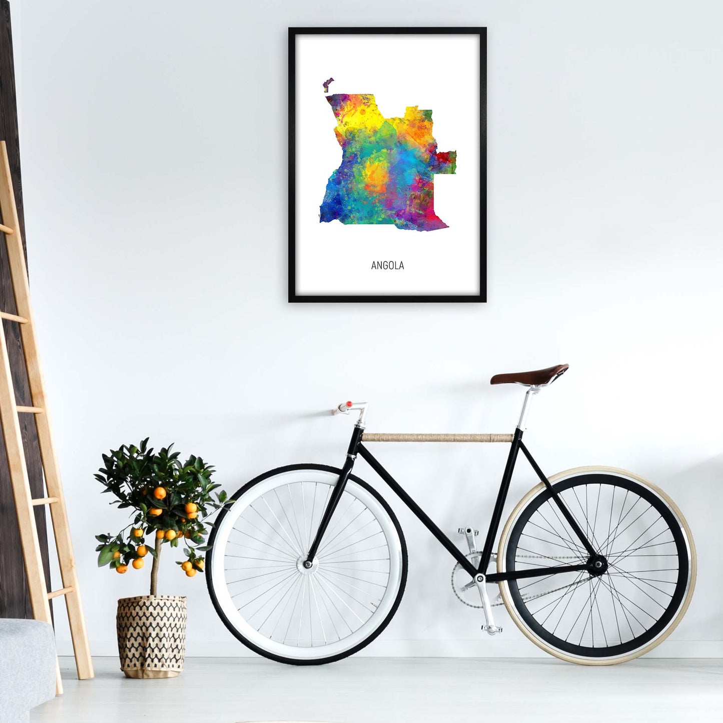 Angola Watercolour Map Art Print by Michael Tompsett A1 White Frame
