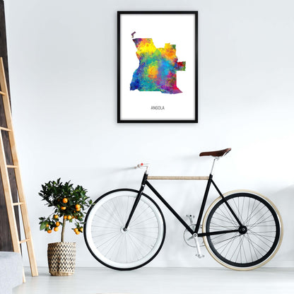 Angola Watercolour Map Art Print by Michael Tompsett A1 White Frame