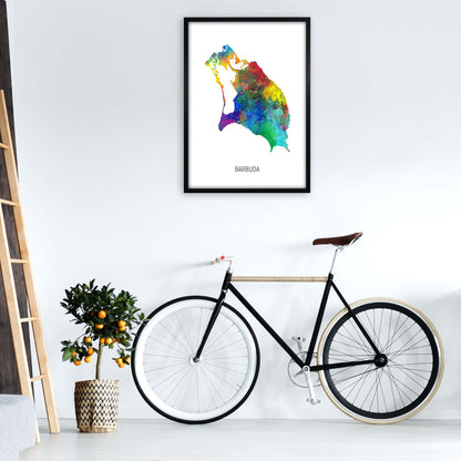 Barbuda Watercolour Map Art Print by Michael Tompsett A1 White Frame