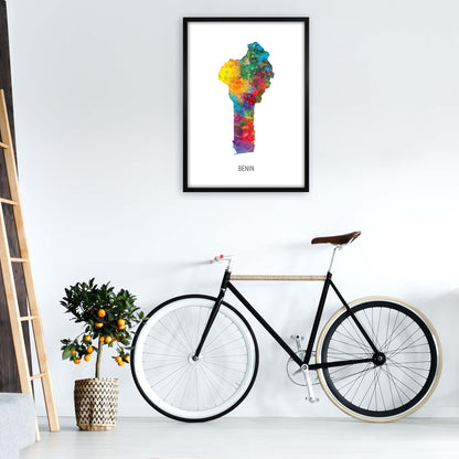Benin Watercolour Map Art Print by Michael Tompsett A1 White Frame