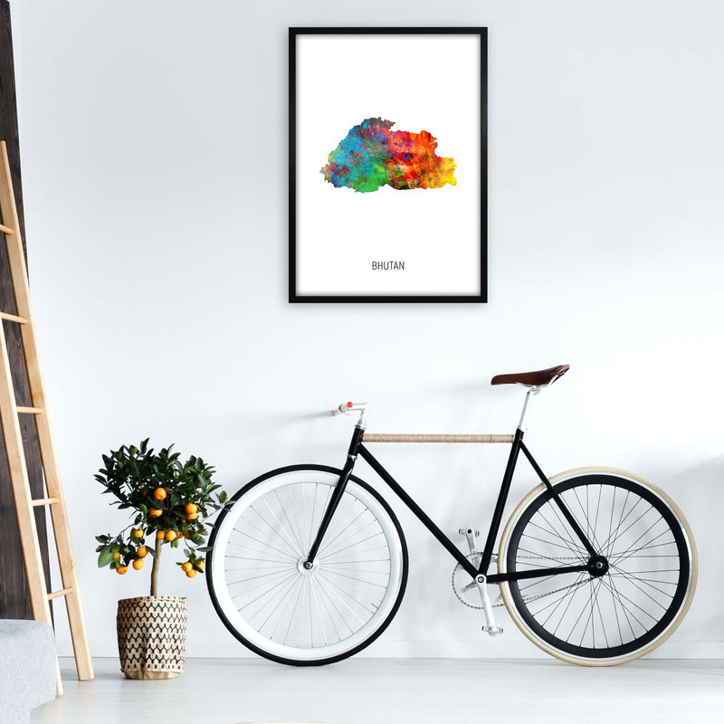 Bhutan Watercolour Map Art Print by Michael Tompsett A1 White Frame