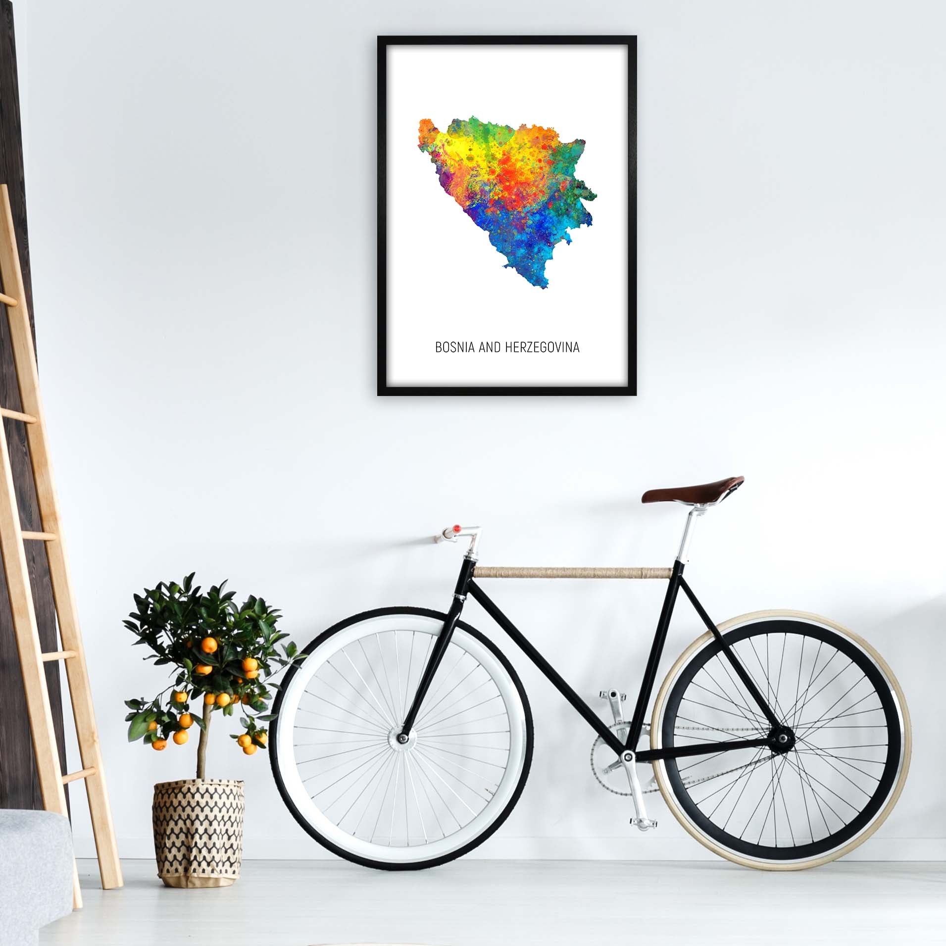 Bosnia And Herzegovina Watercolour Map  by Michael Tompsett A1 White Frame