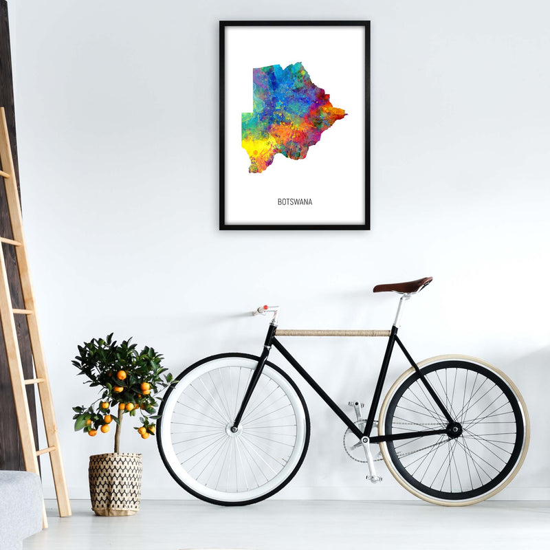 Botswana Watercolour Map Art Print by Michael Tompsett A1 White Frame