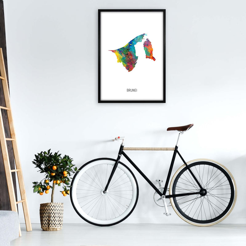 Brunei Watercolour Map Art Print by Michael Tompsett A1 White Frame