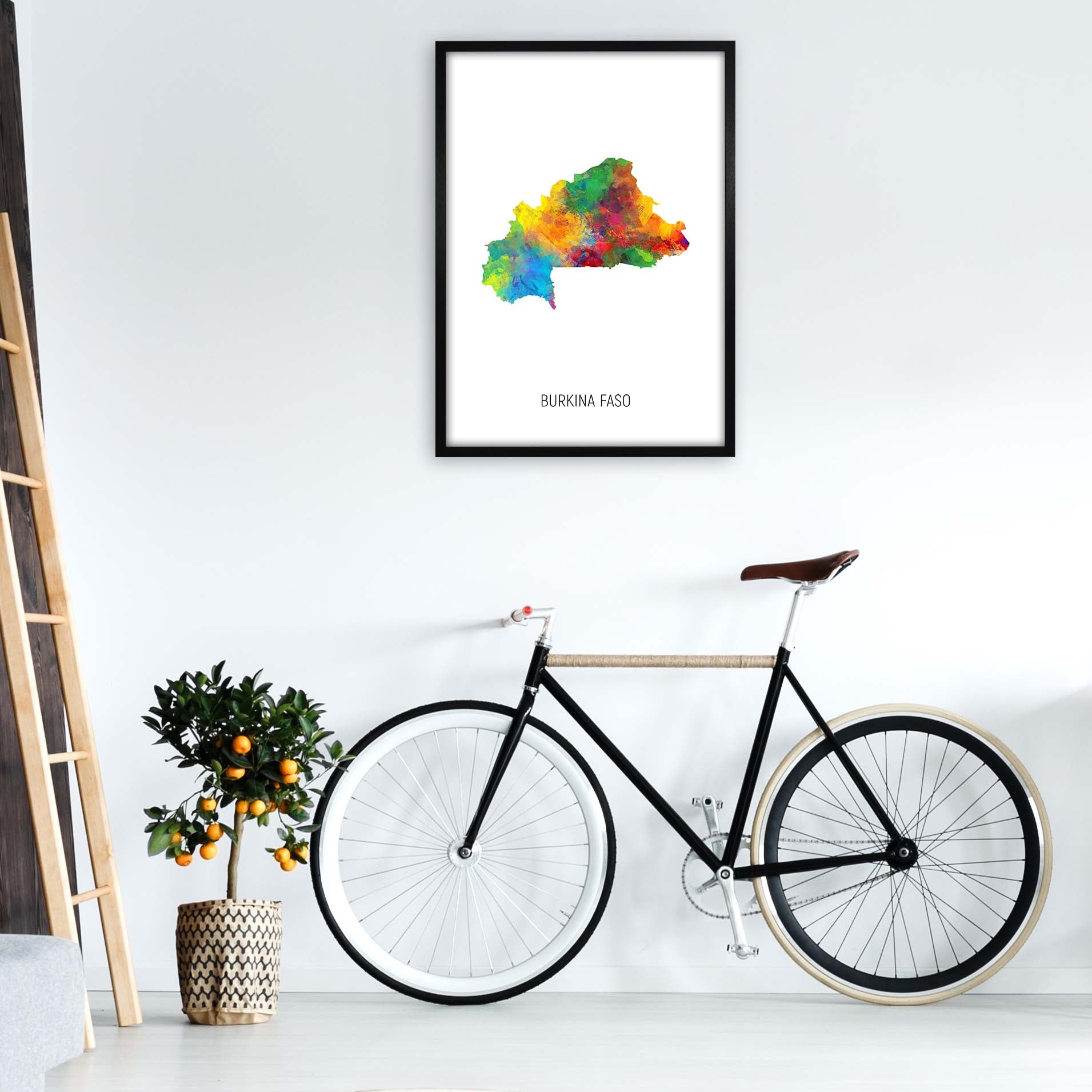 Burkina Faso Watercolour Map Art Print by Michael Tompsett A1 White Frame