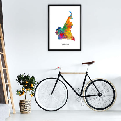 Cameroon Watercolour Map Art Print by Michael Tompsett A1 White Frame