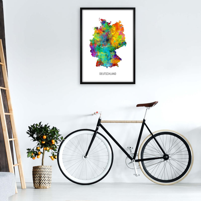 Deutschland Watercolour Map Art Print by Michael Tompsett A1 White Frame