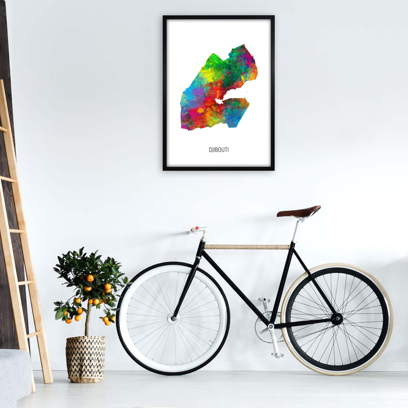Djibouti Watercolour Map Art Print by Michael Tompsett A1 White Frame