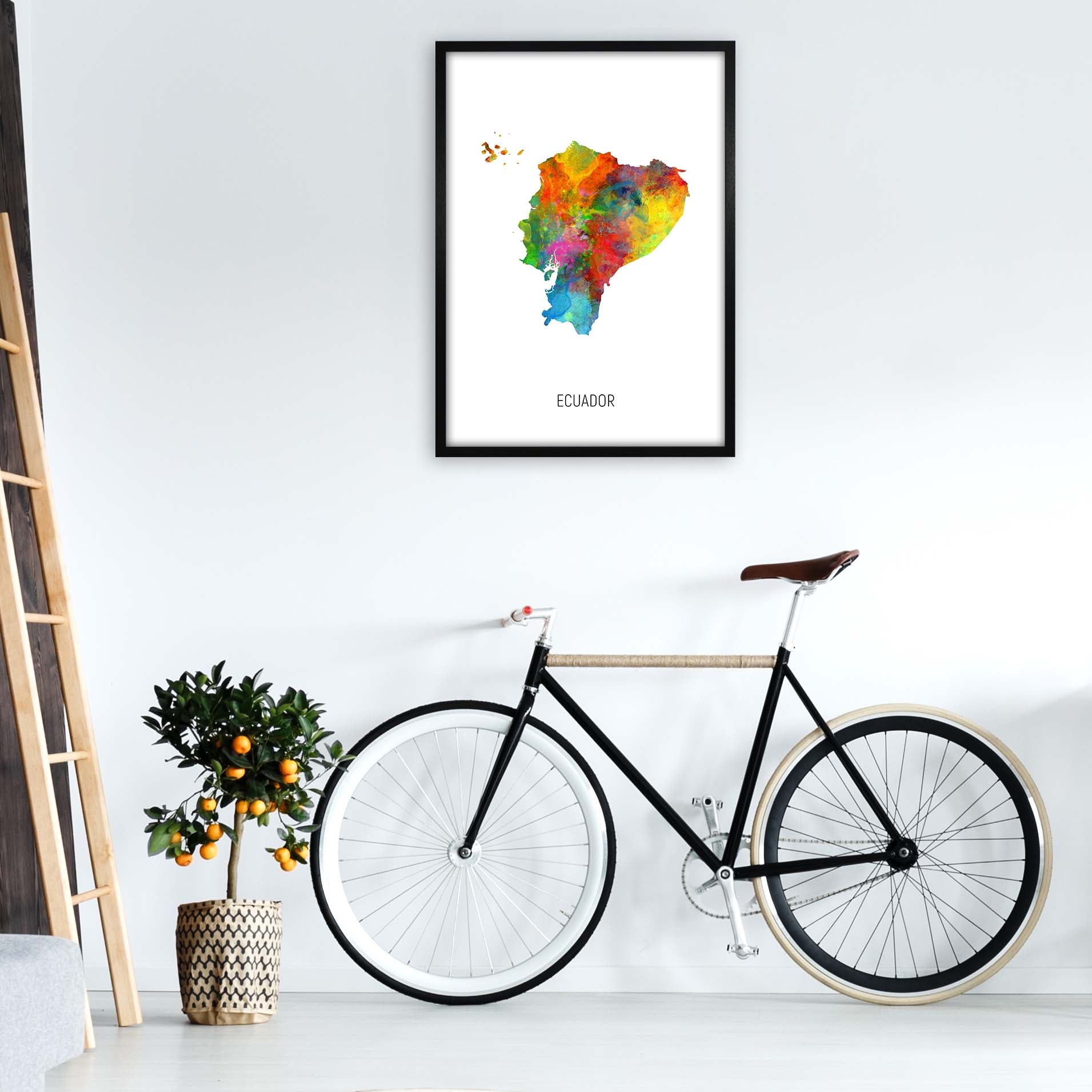 Ecuador Watercolour Map Art Print by Michael Tompsett A1 White Frame