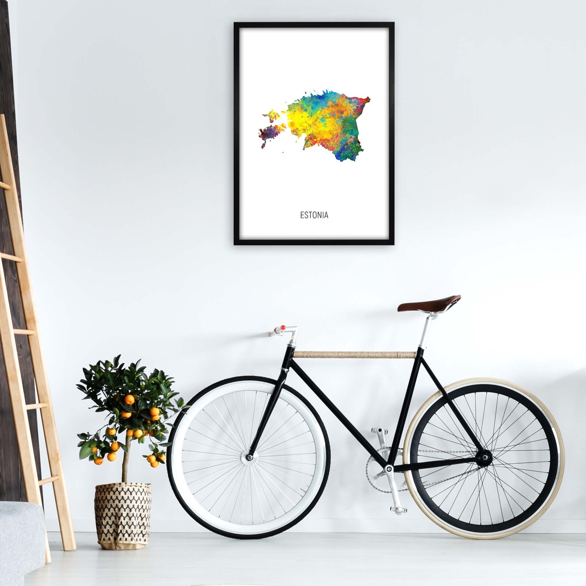 Estonia Watercolour Map Art Print by Michael Tompsett A1 White Frame