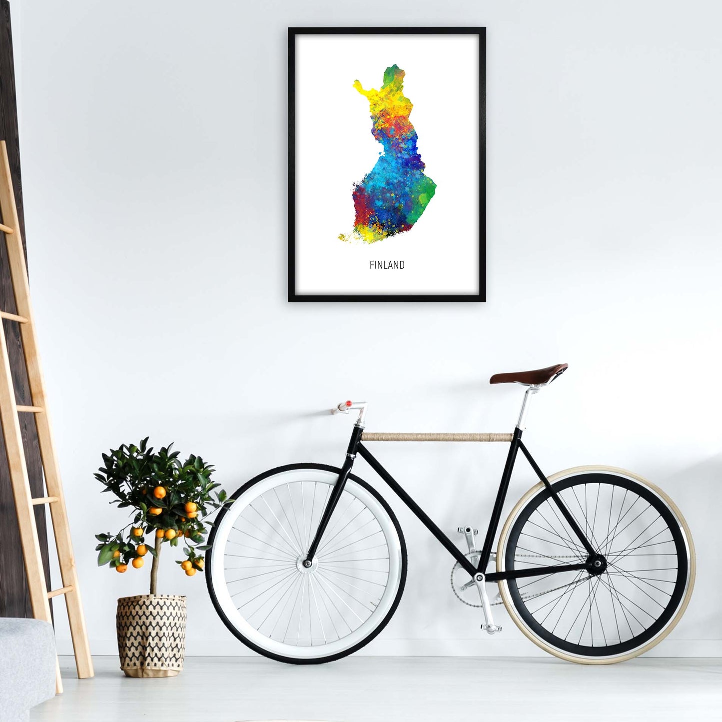 Finland Watercolour Map Art Print by Michael Tompsett A1 White Frame