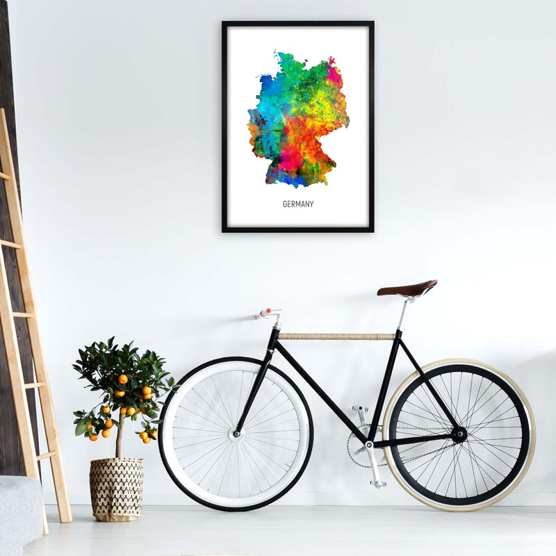 Germany Watercolour Map Art Print by Michael Tompsett A1 White Frame