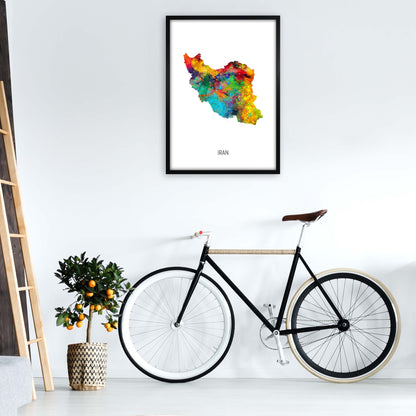 Iran Watercolour Map Art Print by Michael Tompsett A1 White Frame
