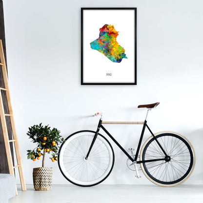 Iraq Watercolour Map Art Print by Michael Tompsett A1 White Frame