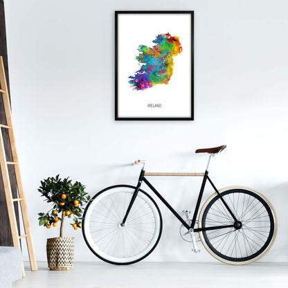 Ireland Watercolour Map Art Print by Michael Tompsett A1 White Frame