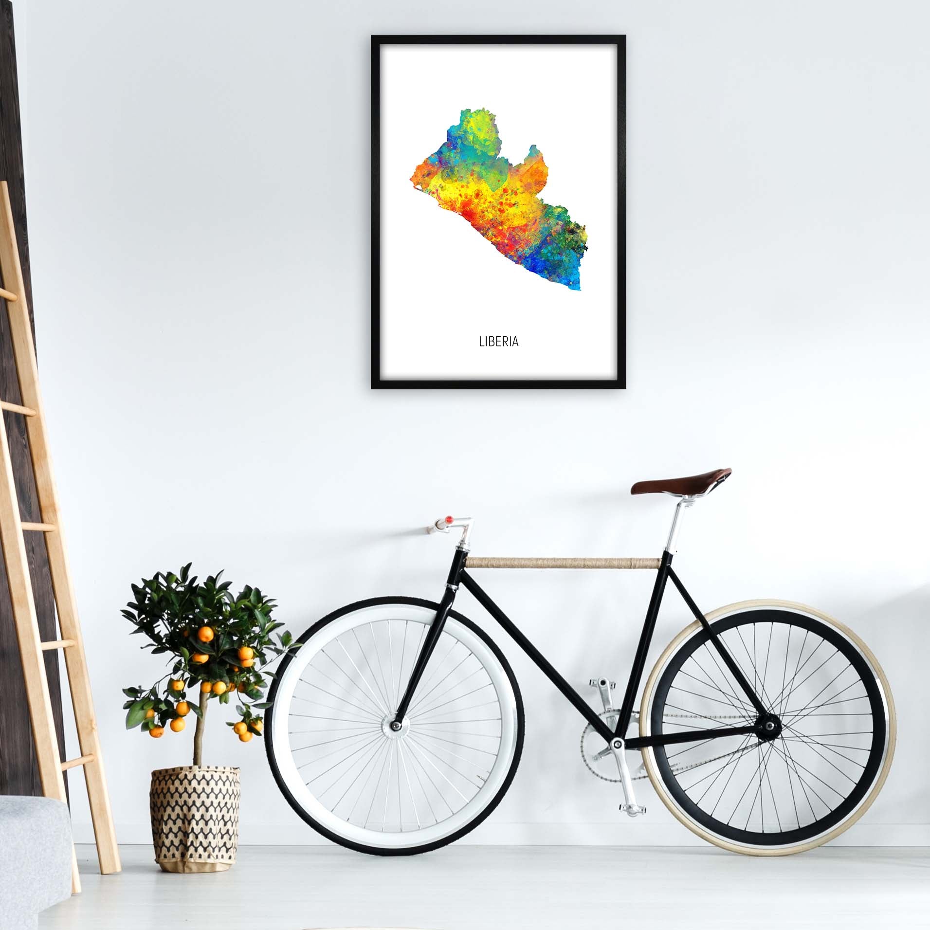 Liberia Watercolour Map Art Print by Michael Tompsett A1 White Frame