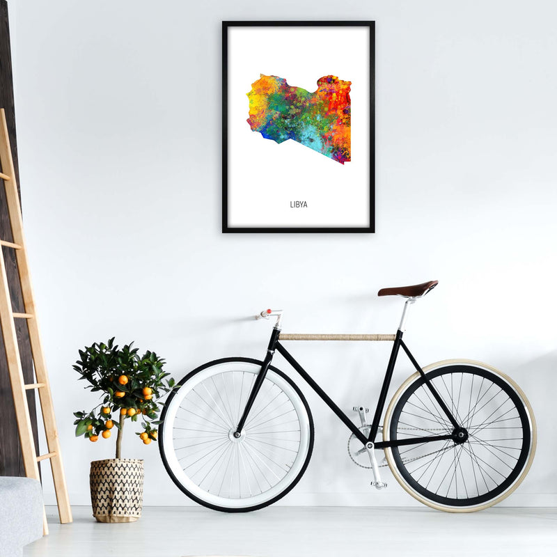 Libya Watercolour Map Art Print by Michael Tompsett A1 White Frame