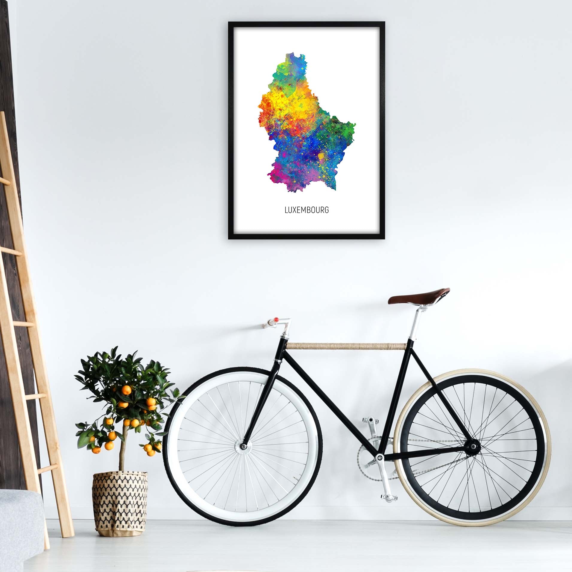 Luxembourg Watercolour Map Art Print by Michael Tompsett A1 White Frame