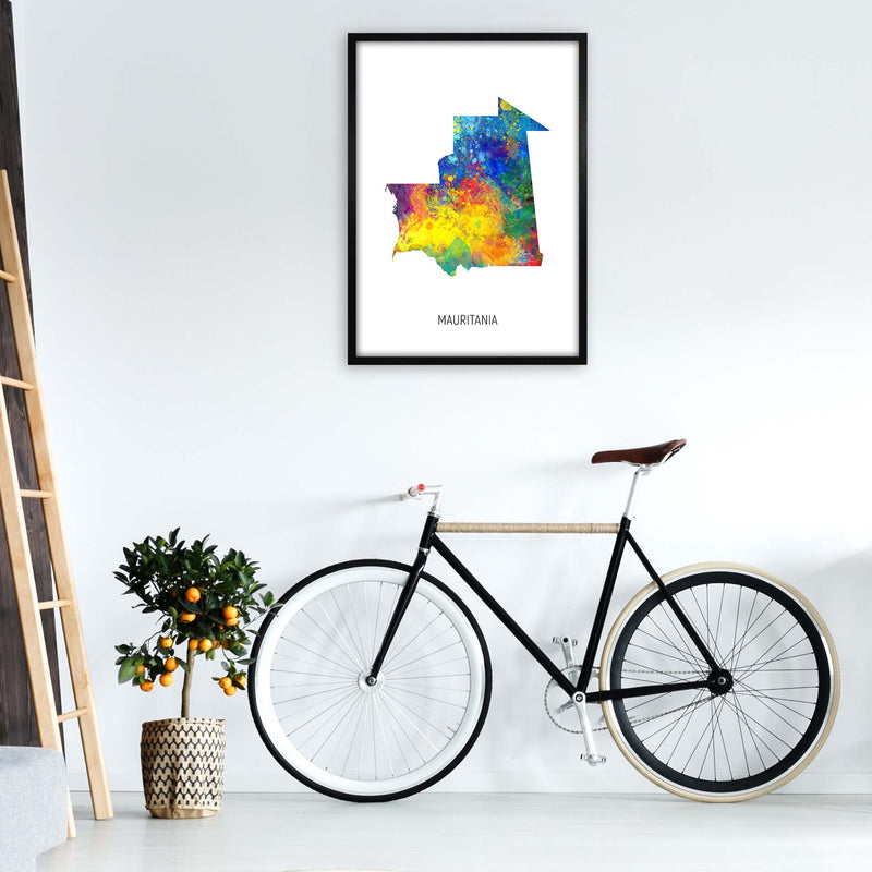 Mauritania Watercolour Map Art Print by Michael Tompsett A1 White Frame