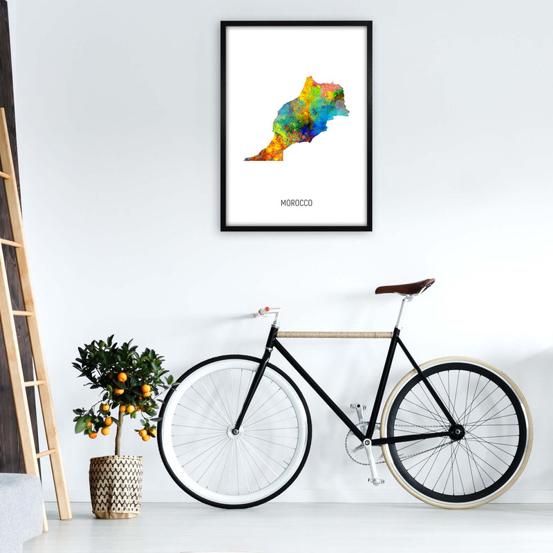 Morocco Watercolour Map Art Print by Michael Tompsett A1 White Frame