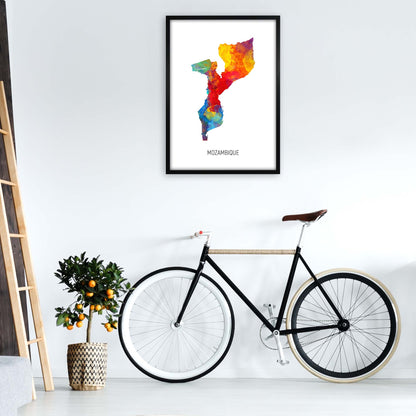 Mozambique Watercolour Map Art Print by Michael Tompsett A1 White Frame