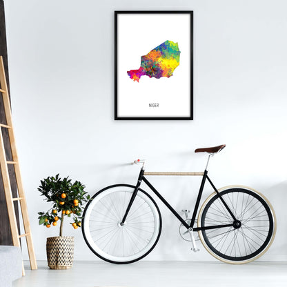 Niger Watercolour Map Art Print by Michael Tompsett A1 White Frame