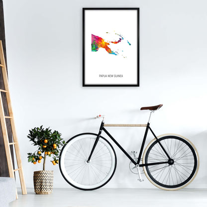 Papua New Guinea Watercolour Map Print by Michael Tompsett A1 White Frame