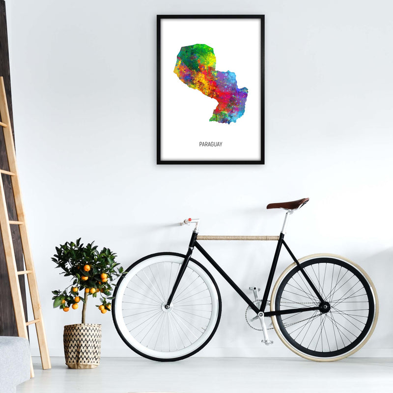 Paraguay Watercolour Map Art Print by Michael Tompsett A1 White Frame