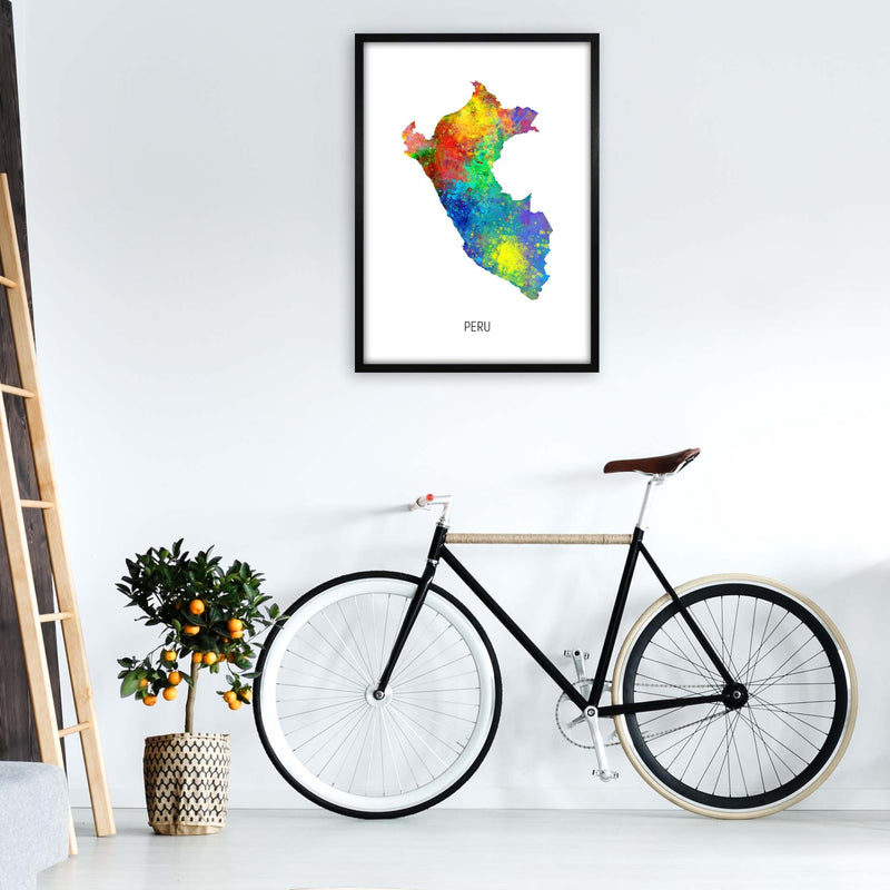 Peru Watercolour Map Art Print by Michael Tompsett A1 White Frame
