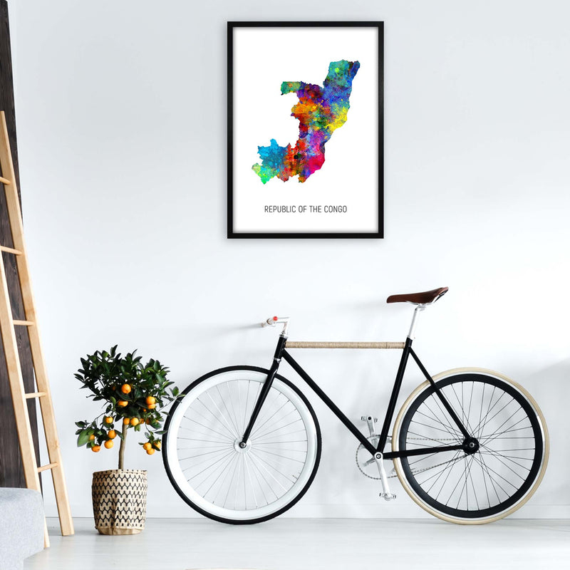 Republic Of The Congo Watercolour Map  by Michael Tompsett A1 White Frame