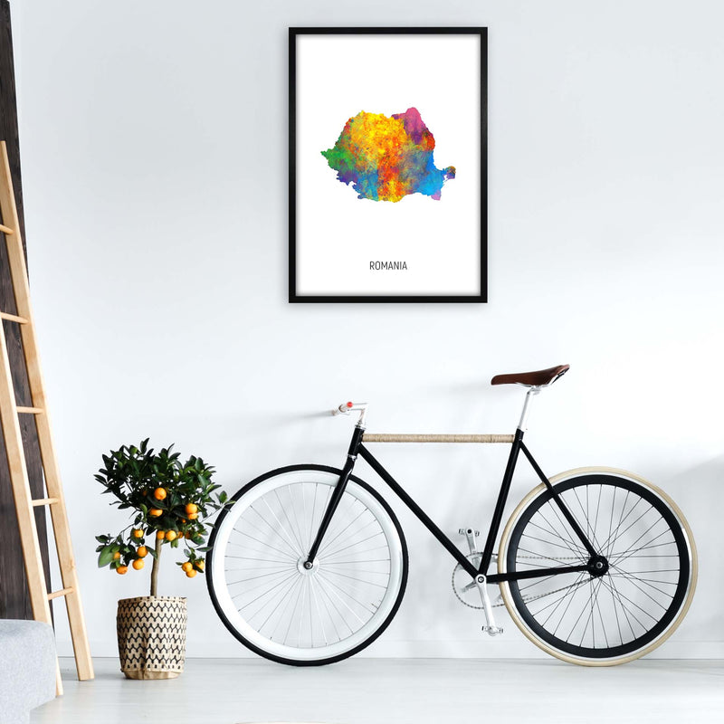 Romania Watercolour Map Art Print by Michael Tompsett A1 White Frame