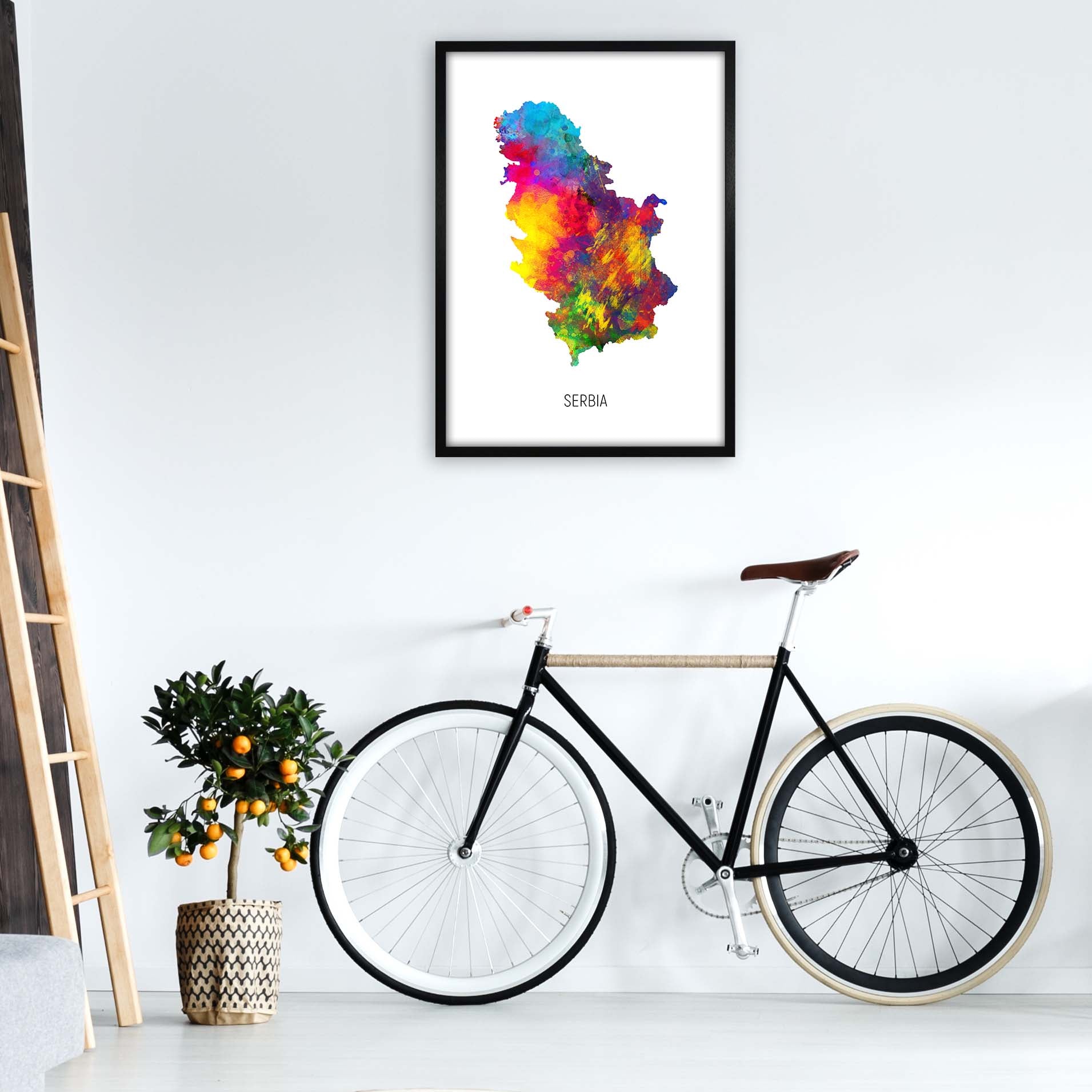 Serbia Watercolour Map Art Print by Michael Tompsett A1 White Frame