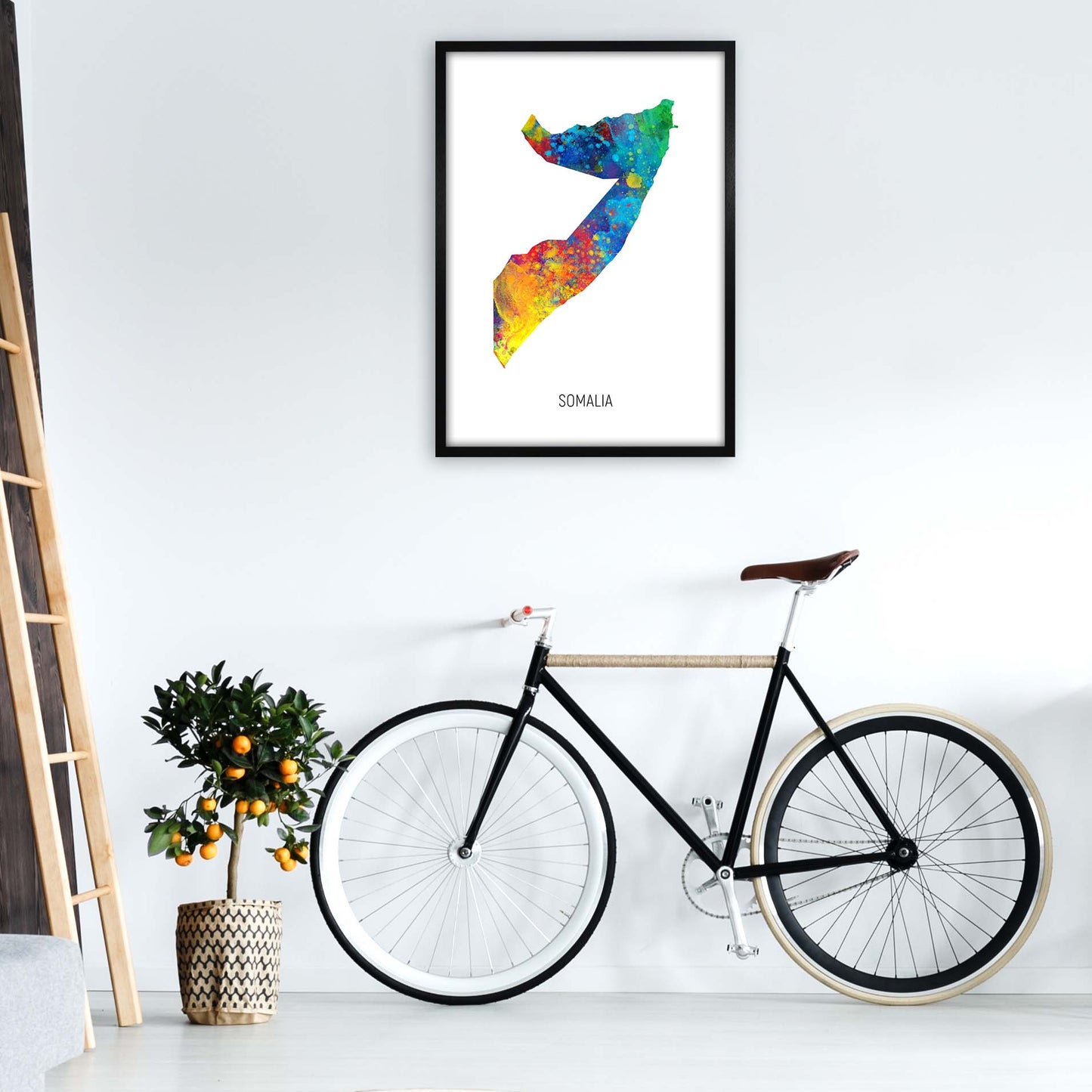 Somalia Watercolour Map Art Print by Michael Tompsett A1 White Frame