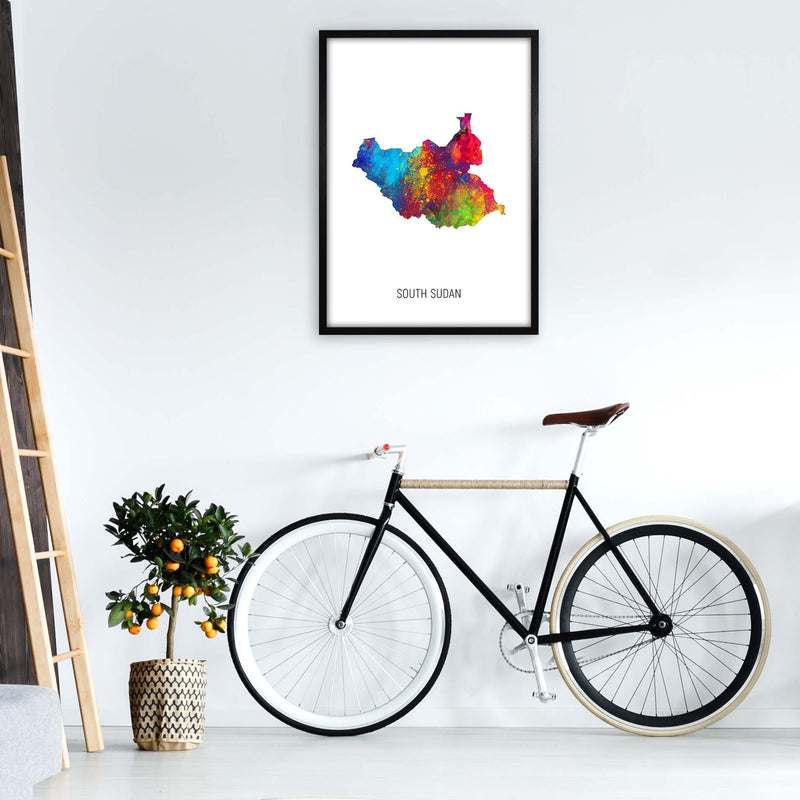 South Sudan Watercolour Map Art Print by Michael Tompsett A1 White Frame