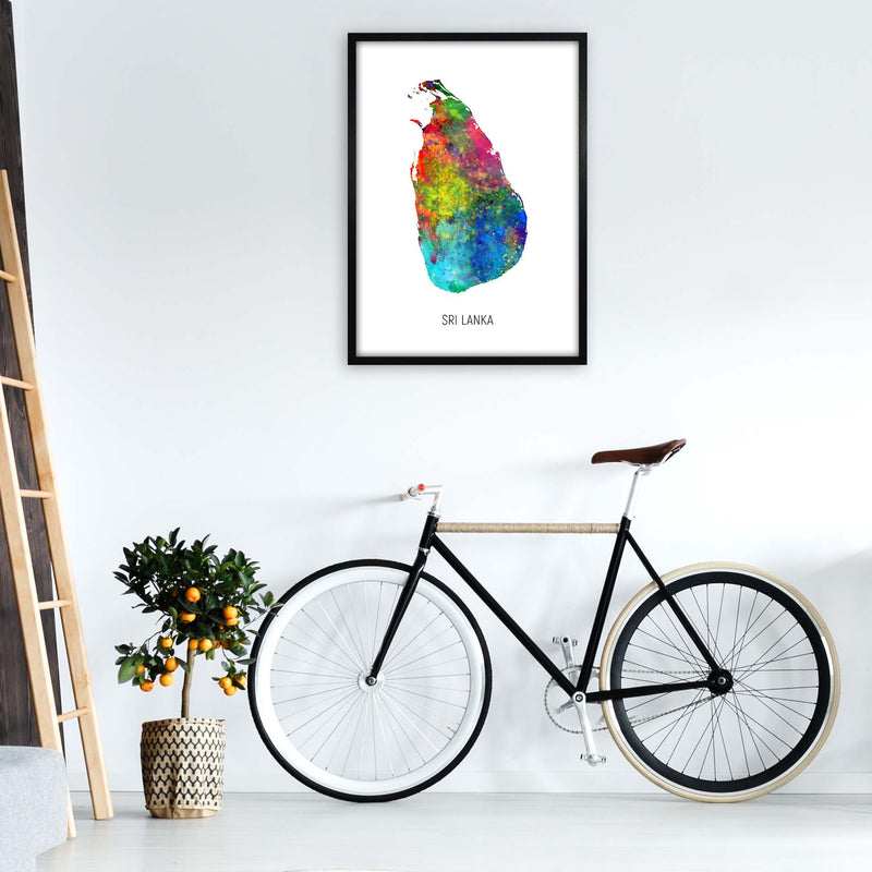 Sri Lanka Watercolour Map Art Print by Michael Tompsett A1 White Frame