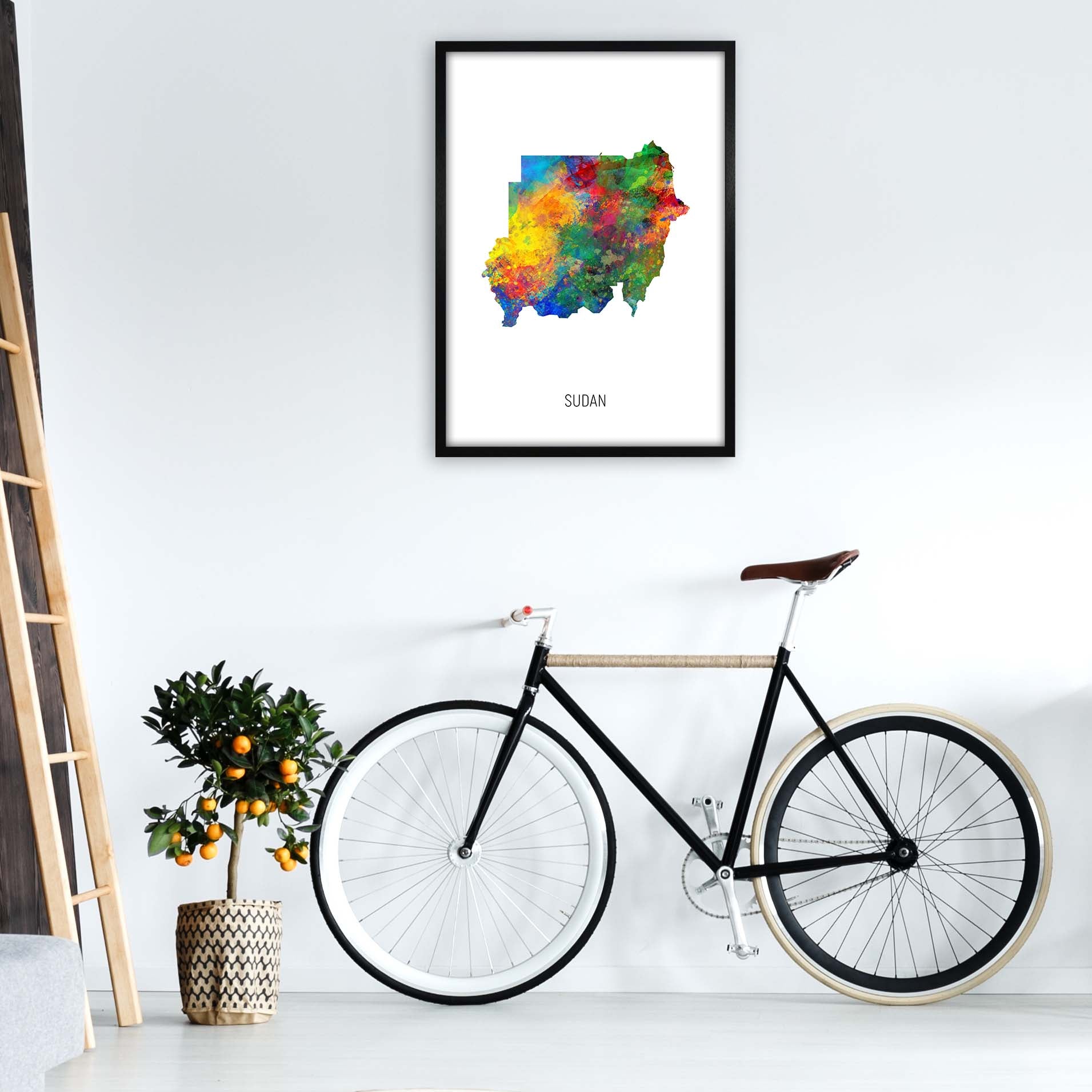 Sudan Watercolour Map Art Print by Michael Tompsett A1 White Frame