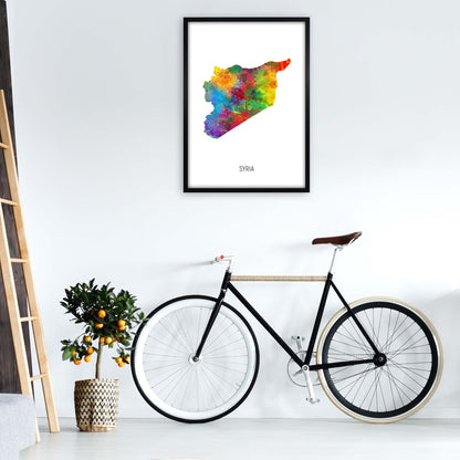 Syria Watercolour Map Art Print by Michael Tompsett A1 White Frame