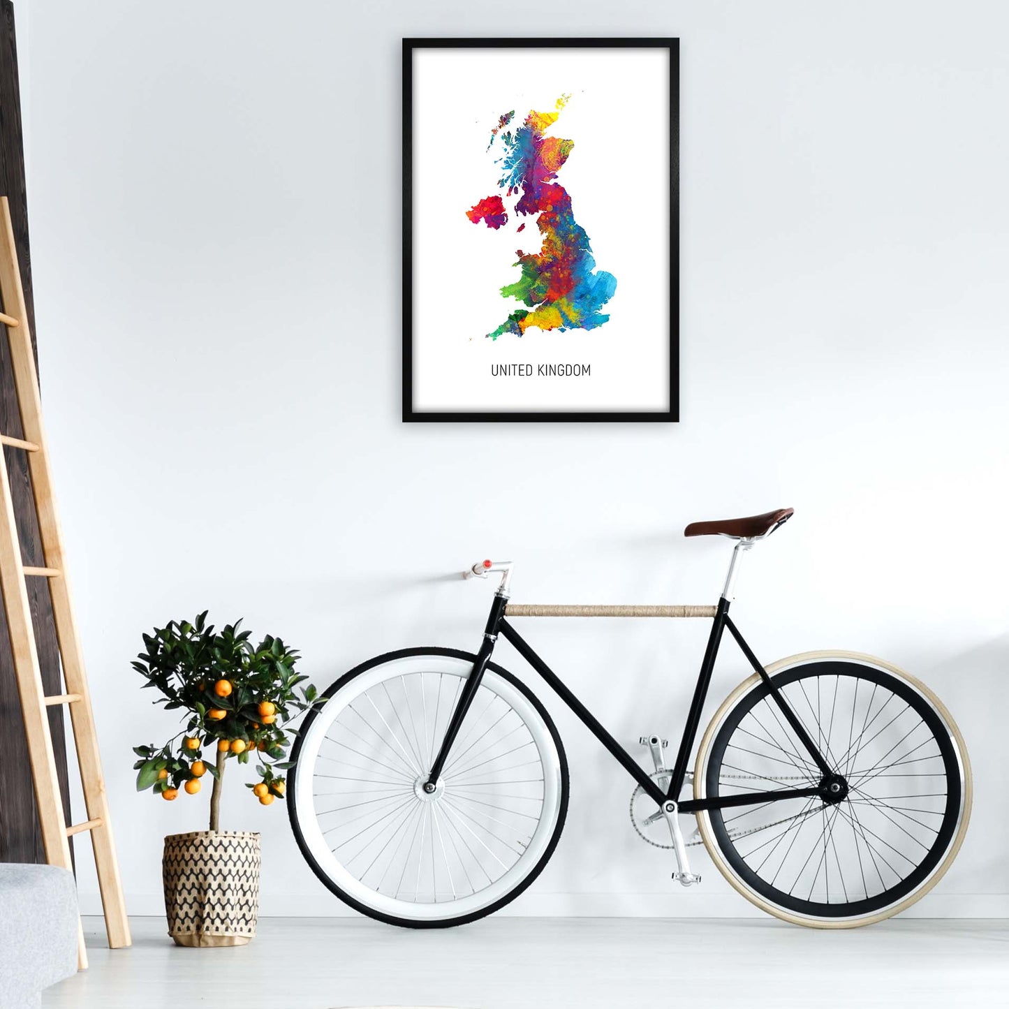 United Kingdom Watercolour Map Art Print by Michael Tompsett A1 White Frame