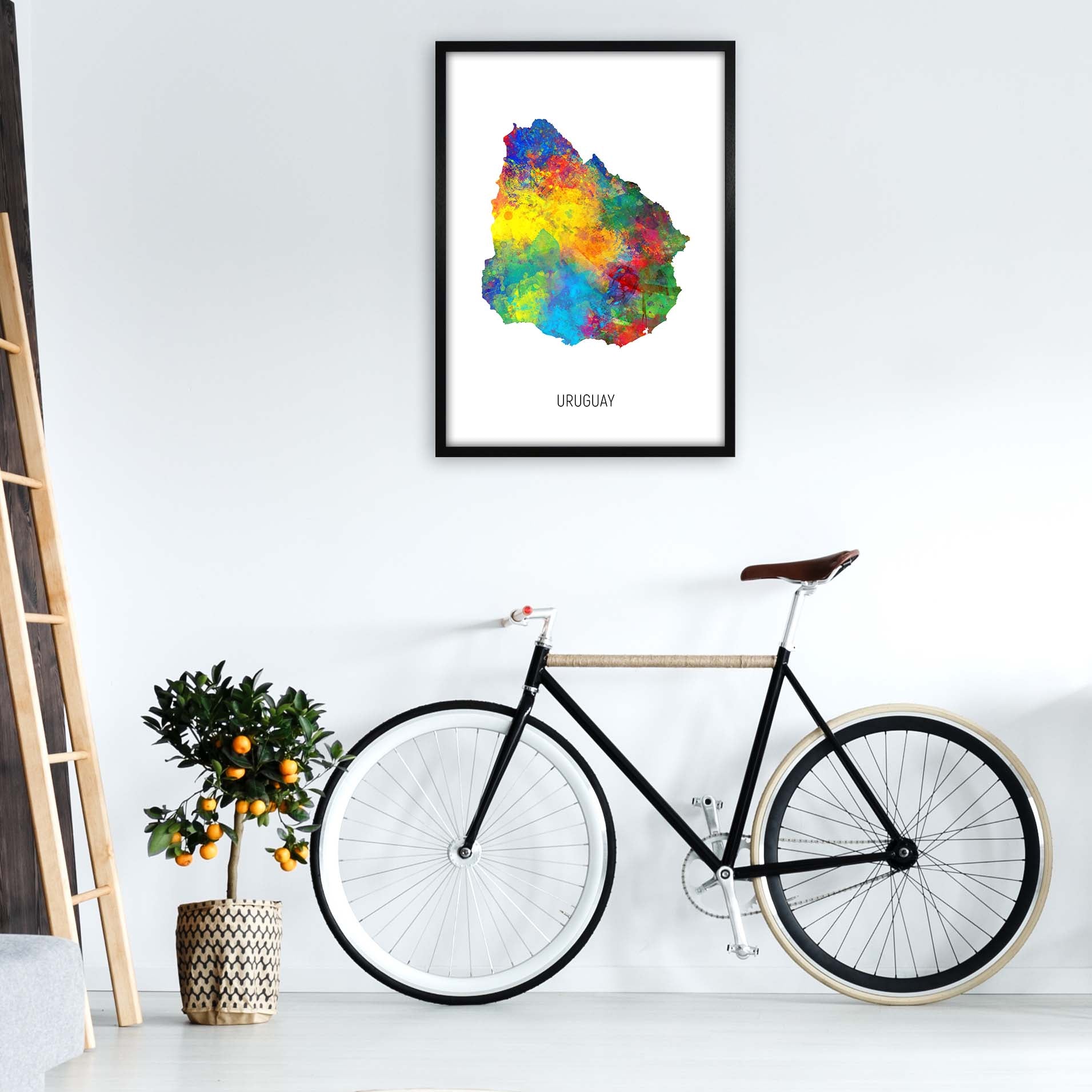 Uruguay Watercolour Map Art Print by Michael Tompsett A1 White Frame
