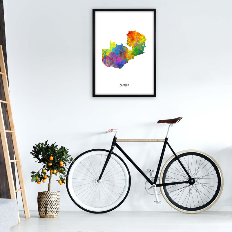 Zambia Watercolour Map Art Print by Michael Tompsett A1 White Frame