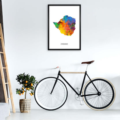 Zimbabwe Watercolour Map Art Print by Michael Tompsett A1 White Frame