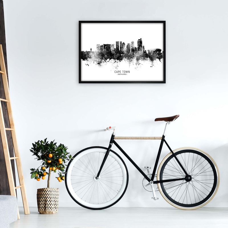 Cape Town South Africa Skyline Black White City Name  by Michael Tompsett A1 White Frame