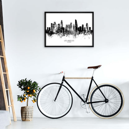 Los Angeles California Skyline Black White City Name  by Michael Tompsett A1 White Frame