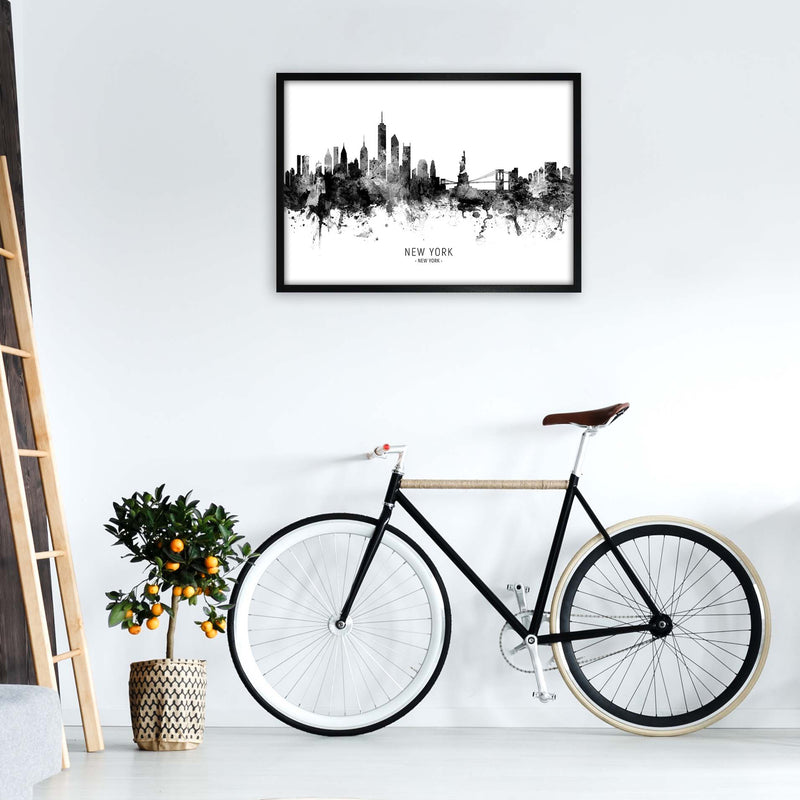 New York New York Skyline Black White City Name  by Michael Tompsett A1 White Frame