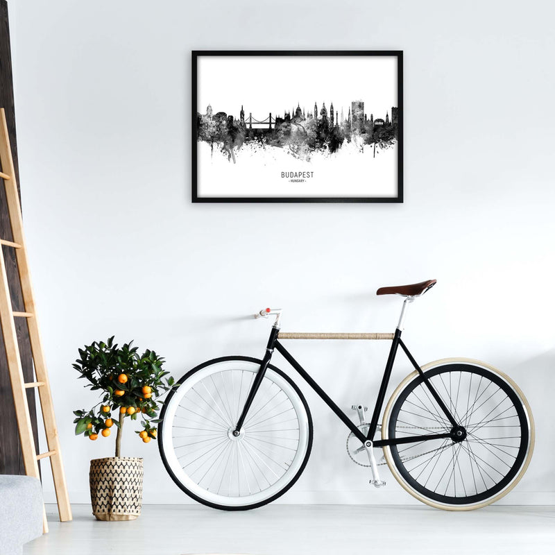 Budapest Hungary Skyline Black White City Name  by Michael Tompsett A1 White Frame
