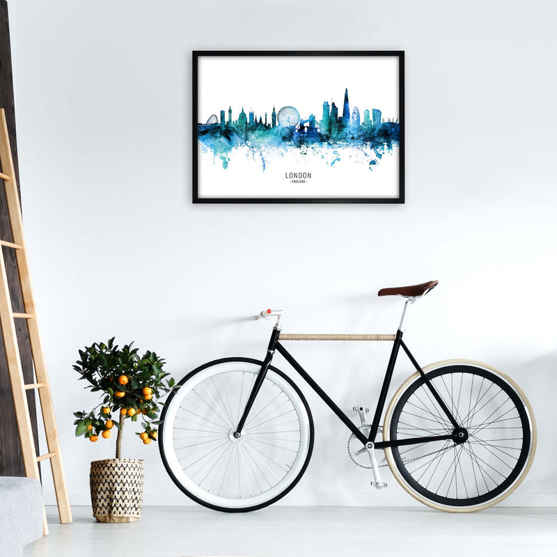 London England Skyline Blue City Name  by Michael Tompsett A1 White Frame